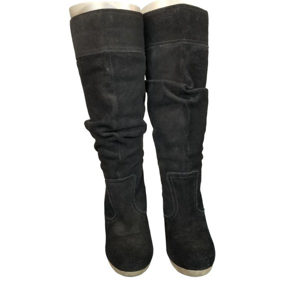 Black Suede Colin Stuart block heel tall boots size 7 - Picture 7 of 13
